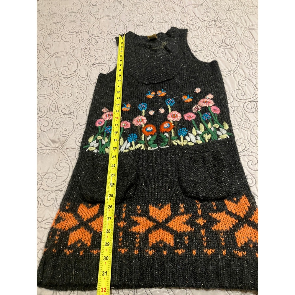 Desigual Women Gray Embroidered Floral Mohair Wool Sleeveless Sweater Dress S/M - Picture 11 of 11